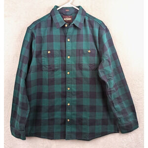 Alesbury sz L regular Flannel Shirt green & dark blue buttons long sleeve 8010